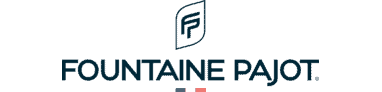 Fountaine Pajot logo with stylized "FP" symbol above the brand name and small blue, white, and red rectangles below.