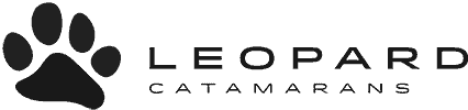 Leopard Catamarans logo with a black leopard paw print to the left of the words "Leopard Catamarans" in uppercase letters.